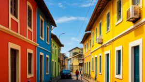 Colorful Portuguese houses in Fontainhas Latin Quarter, Panaji Goa